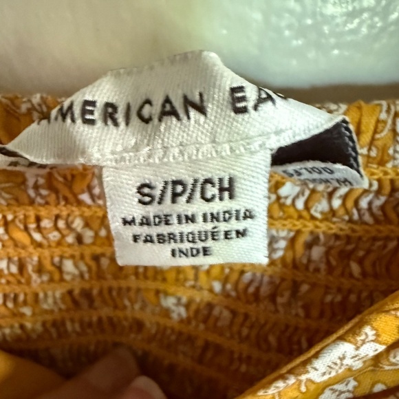 American Eagle Yellow Floral Ruched Long Sleeve Mini‎ Dress Size Small Milkmaid - Picture 13 of 16